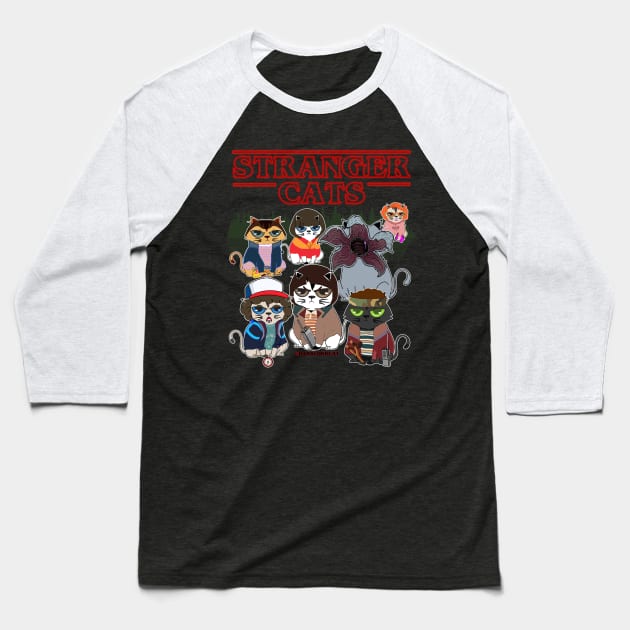 Stranger Cats Baseball T-Shirt by darklordpug